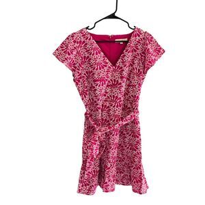 LOFT Women's Pink Eyelet Flutter Sleeve Belted Swing Dress Size 10
